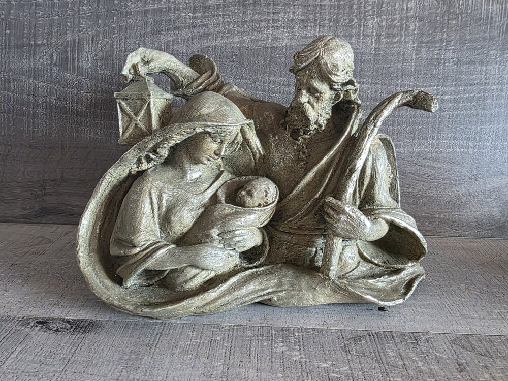 Christmas Nativity Scene Statue Silver Color Holy Family Resin Decor 12x8" b159